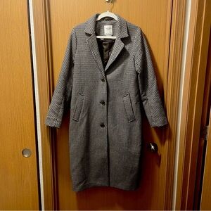 Abercrombie & Fitch Wool-Blend Dad Coat in Brown Houndstooth